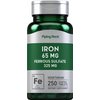 Iron Ferrous Sulfate 65 mg | 250 Tablets | Iron Supplement | High Potency Formula | Vegetarian, Non-GMO, Gluten Free | by Piping Rock