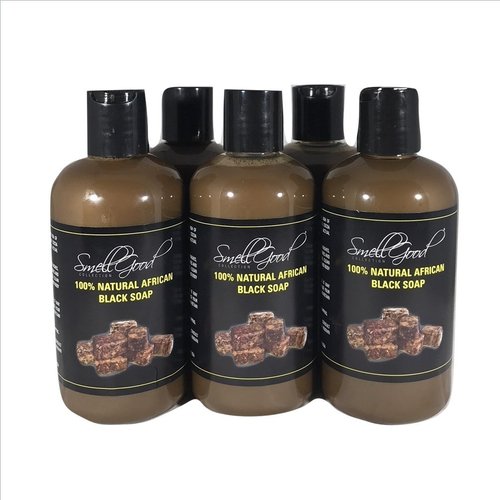 SmellGood - totally natural and organic, Africa Black soap in liquid shape, high density, easy to use, great for body and face wash, excellent markup removal - 8oz bottle, 35 units set