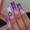 ANDGING Purple Press on Nails Square Medium Long Fake Nails Glue on Nails with Pearl Glitter Flower Design Gel Manicure Acrylic False Nails for Wedding Birthday Gradient Stick on Nails for Women ALP8