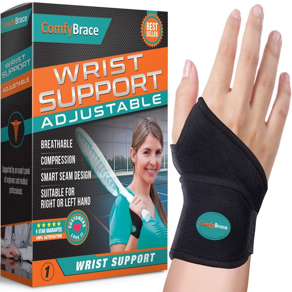 ComfyBrace-Premium Lined Wrist support. /Wrist wrap/Carpal Tunnel Wrist Brace/Arthritis Hand Support -Fits Both Hands-Adjustable Fitted (Day Brace, One Size)