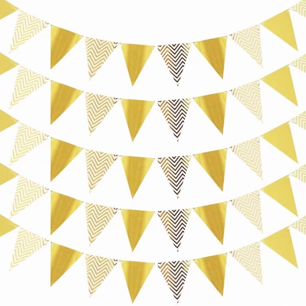 EBLLIWSM 5 pack （60pcs Gold paper pennants） Decorations are made up of Paper Pennant Banner Triangle Flags for birthday parties, graduations, and wedding anniversaries