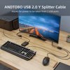 ANDTOBO 【2024 Upgraded】 USB 2.0 A Male to 2 Dual USB Female Jack Y Splitter Hub Power Cord Extension Adapter Cable