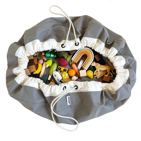 Swoop Bags - New! Organic Cotton Canvas Toy Storage Bag - Ideal for Small Toys - Drawstring Organizer and Play Mat - GRAY - Cool Storage Holders For Kids Rooms and Playrooms