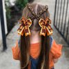 Halloween Thanksgiving Bow Hair Clips with Tails, Maple Leaves Print Hair Bows, Fall Holiday Hair Accessories for Girls Women, Orange