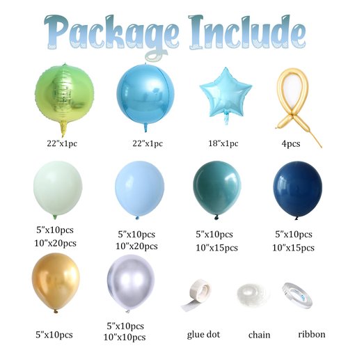 Outer Space Birthday Decorations 150 pcs Universe Astronaut Theme Balloons Arch Kit Navy Blue Sea Blue Pastel Blue Latex Balloons For Boys Kids Birthday Party Baby Shower Decor