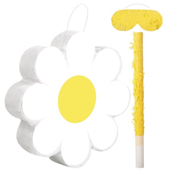 Aoriher Daisy Flower Pinata Set Include Bat Blindfold Confetti Tassel Flower Pinata Daisy Hippie Boho Pinata for Birthday Baby Shower Gender Reveal Wedding Floral Party Supplies (Daisy Flower)