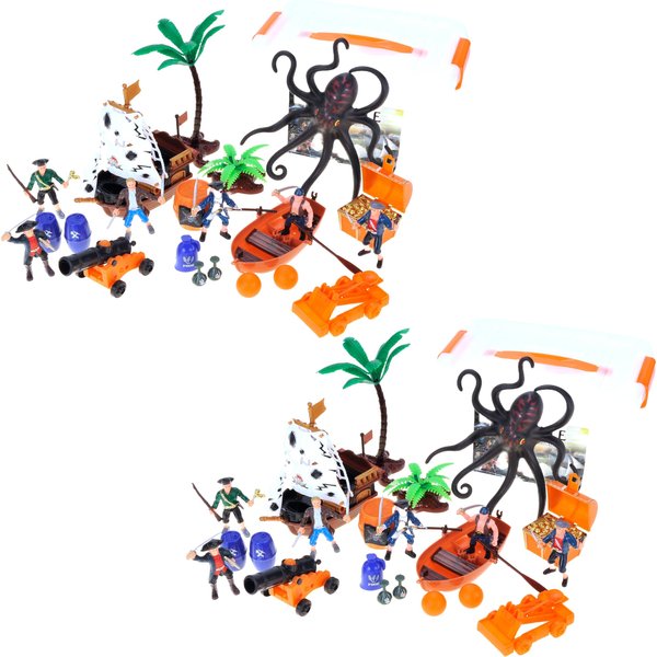 PowerTRC Pirate Action Figures with Pirates, Sea Monsters, Boats, Treasure Chests, Cannons and Figurines Playset for Kids (2 Sets)