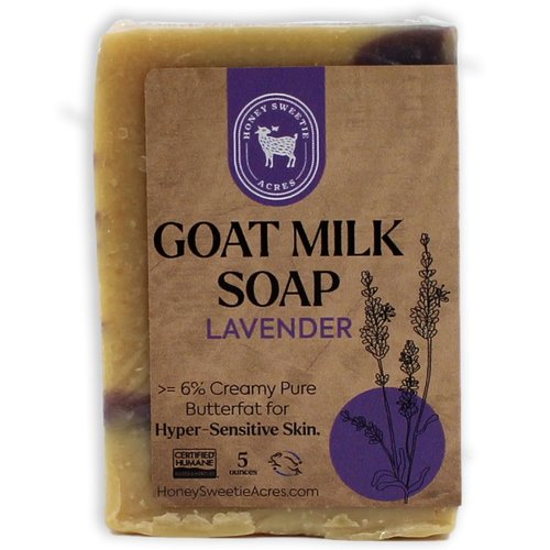 Honey Sweetie Acres Handmade Lavender Goat Milk Soap - Luxurious Hydrating Body Bar - 5 oz - Sourced from French Lavender, Crafted in the USA
