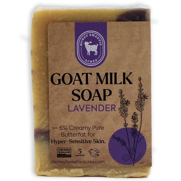 Honey Sweetie Acres Handmade Lavender Goat Milk Soap - Luxurious Hydrating Body Bar - 5 oz - Sourced from French Lavender, Crafted in the USA