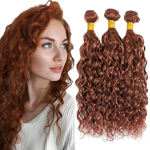 Light Brown Human Hair Bundles Color 30 Bundles Human Hair Brown Water Wave Bundles Double Weft Brazilian Human Hair Extensions Wet and Wavy Bundles Silky Soft for Black Women 12 14 16 Inch