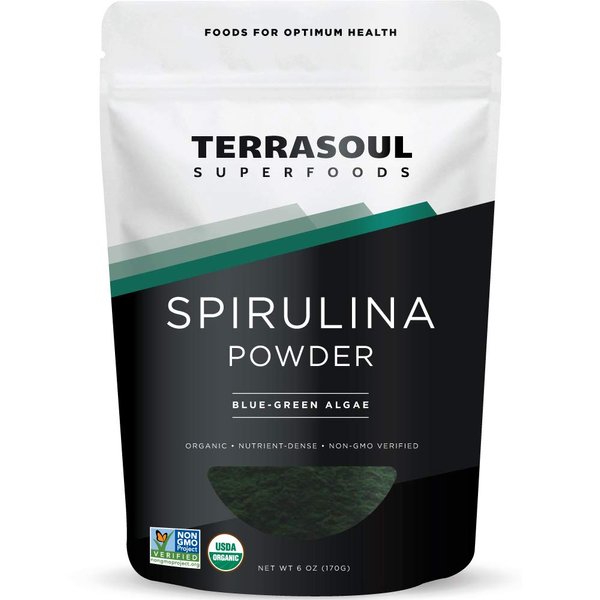 Terrasoul Superfoods Organic Spirulina Powder, 6 Oz, Vegan Protein, Green Superfood Boost for Smoothies, Detoxifying Elixirs, and Immune Support
