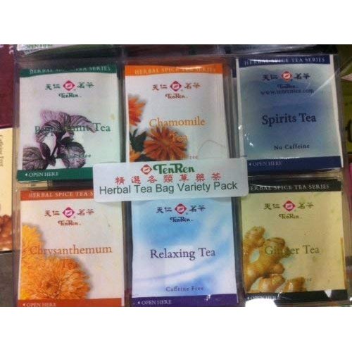 TenRen Assorted Herbal Tea Bag Variety Pack (Peppermint Tea, Chamomile Tea, Spirit Tea, Chrysanthemum Tea, Relaxing Tea, Ginger Tea)(30 tea bags)