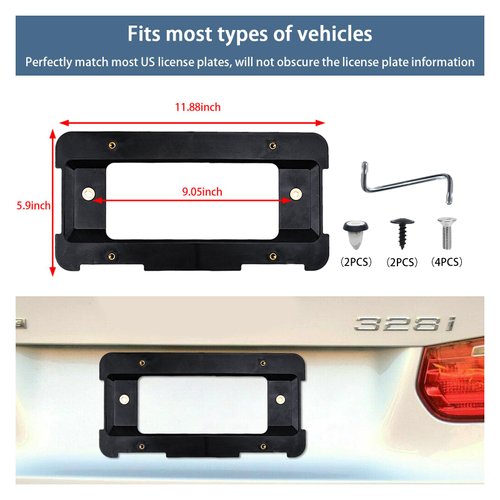 Augeny Car License Plate Frame, Rustproof Car License Plate Frame with Screws and Wrench, Front and Back License Plate Protector for Series 3, 5, 7 and X1, X3, X4, X5, X6