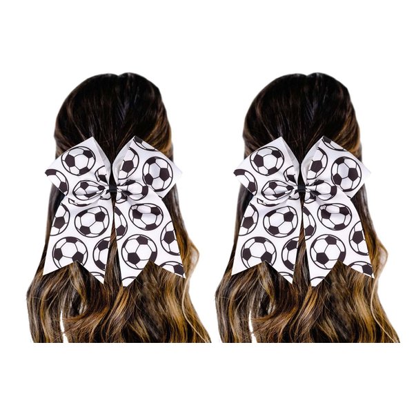Soccer Bow Girls Sport Football Hair Bow Cheer Bow Hair Tie Ponytail Holder TSFQ01 (2 Hair Bows)