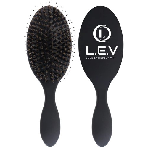 LEV Boar Bristle Hair Styling Brush - Wet Hair Brush for Curly, Thick, Natural Black Hair - Detangling & Smoothing Brush - Anti Frizz Hair Styling Brush - 360 Wave Brush - Black