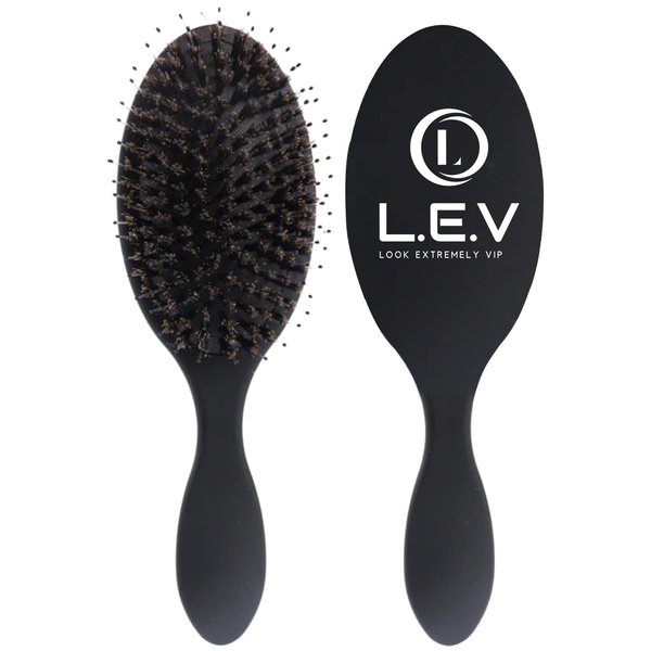 LEV Boar Bristle Hair Styling Brush - Wet Hair Brush for Curly, Thick, Natural Black Hair - Detangling & Smoothing Brush - Anti Frizz Hair Styling Brush - 360 Wave Brush - Black