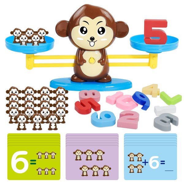 BAKAM Monkey Balance Scale Toy, Number Counting Blocks Games, Montessori Math Games for Kids 5-7, Preschool Kindergarten Learning Activities, STEM Educational Toys for 3+ Year Old