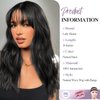 Lady Hanne Human Hair Wigs Natural Wave Human Hair Wig with Bangs for Black Women 16 inches None Lace Front Wear and Go Glueless Human Hair Wig