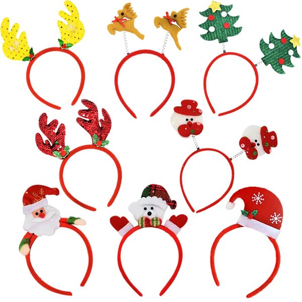 LUKBERA 8 PCS Christmas Headbands, Christmas Head Toppers Xmas Headwears for Kids Women Men Christmas Costume Accessories Holiday Party Favors