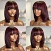 Jnymell Burgundy Pixie Cut Short Bob With Bangs Brazilian 99j Straight Bob With Bangs 13x4 HD Transparent Lace Front Human Hair Wigs For Women 150% Density Remy Short Bob Straight Hair Wigs 10"