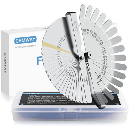 CAMWAY 2Pcs Feeler Gauge Set Stainless Steel Metric/Inch 32 Straight Blade Steel Feeler Gauge,16pcs Feeler Gauge and 45º Blades Offset for Measuring Gap Width/Thickness Measuring Tools