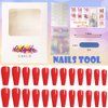 Artquee 24pcs Red Pure Color Ballerina Long Coffin Glossy Fake Nails Press on Nail False Tips Manicure for Women and Girls