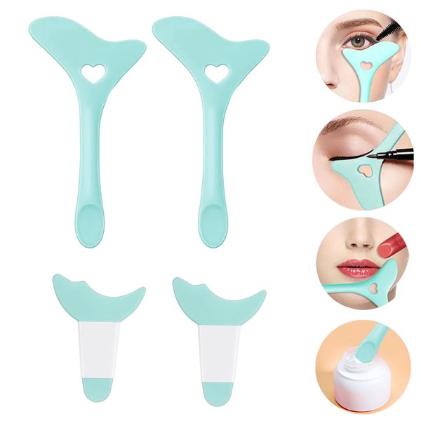 4pcs Silicone Eyeliner Stencils Winged Eyeliner Tool Eyeliner Helper Makeup Tool Reusable Eyeliner Aid Tool Mascara Shield Applicator Guide for Eye Eyelashes Eyeshadow Lipstick (Blue)