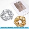 12 Pcs PU Leather Cheer Hair Scrunchies Gold Scrunchy School Performance Ponytail Holder Hair Accessories for Cheerleading Teen Girls College Sports (Silver)