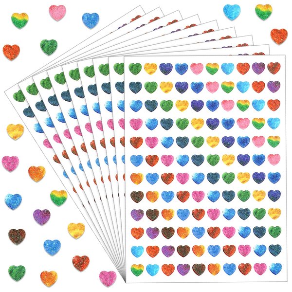 Lincia 1200 Pcs Heart Glitter Stickers Sparkly Small Stickers for Kids Toddlers Teacher Reward Sheet Incentive Charts Classroom School Home Art Craft Party Favor Supplies