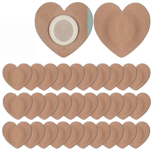30 Pcs Disposable Castor Oil Patches,Spunlace Absorbent Wrap Organic Cotton,Highly Absorbent,Leak-Proof,Self-Adhesive,No Wash,Breathable(Oil Not Included) (Heart Shape,Skin Color)