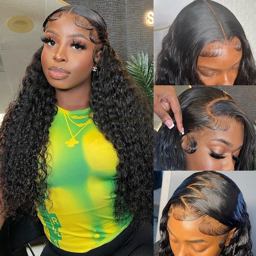 Deep Wave Lace Front Wigs Human Hair 13x6 Deep Wave HD Transparent Lace Frontal Wigs for Women Glueless Lace Front Wigs Pre Plucked Human Hair Wig 180 Density Deep Wave Human Hair Wigs 24 Inch