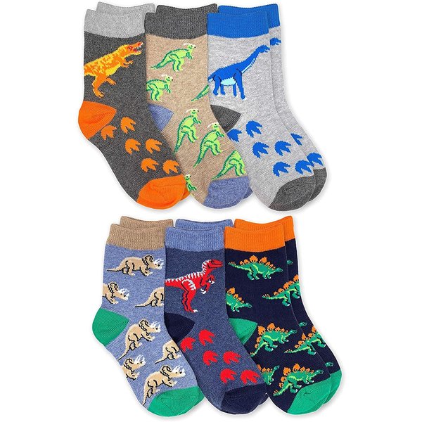 Jefferies Socks boys Boy s Dinosaur Pattern Cotton Crew Socks 6 Pack Multi Small, Multi, Small US