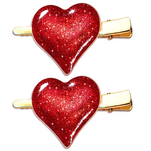 Valentine’s Day Heart Hair Clips for Women Rhinestone Glitter Enamel Heart Hairpins Sweet Lovely Heart Hair Barrettes Styling Hair Accessory Party Gifts (Glitter Heart)