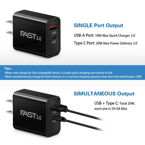Dual USB Wall Charger, iSeekerKit 4 Pack 20W 2-Ports Adaptive Fast Charging Block [PD3.0+Fast Charging 3.0] Wall Plug Adapter Compatible for iPhone 12 Mini/12 Pro Max/11 Pro Max/8 Plus, Pixel 5