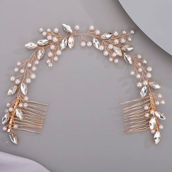 Hair Vine for Women Bridal Hair Comb for Bride Pearls Crystal Hair Comb Slide GOLD