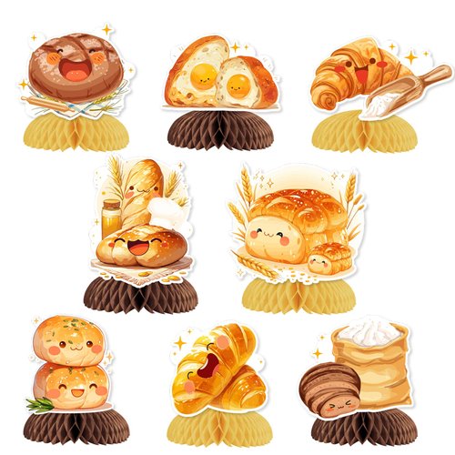 SHADOAMP Bread Party Decorations, 8pcs Bread Honeycomb Centerpiece Table Toppers Food Theme Party Favors for Toast Bread Birthday Baby Shower Breakfast Food Themed Party Supplies