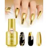 Gold Metallic Gel Glue Polish,18ml Metal Mirror Chrome Gel Polish,Holographic Gold Reflective Long Lasting Shine Effect Nail Lacquer,Soak Off Bright Glod Color Nail Art Home DIY Manicure for Women-01