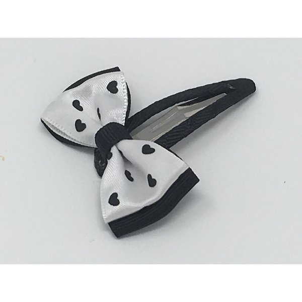 Snap Clip, Hair Bow, Black and White Hair Bow, Heart Hair Bow