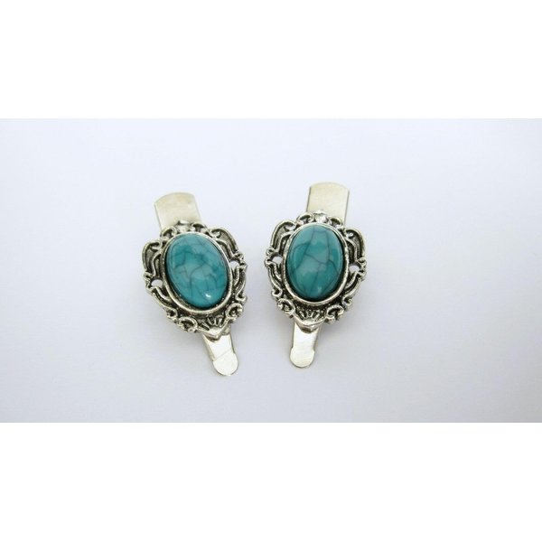 Generic 2 extra small metal turquoise blue stone alligator hair clip fine thin hair