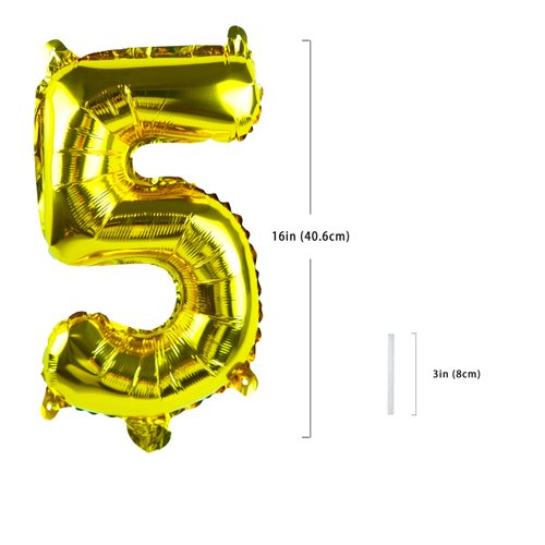 Gold Number “5”Balloons 16 Inch, Mylar Foil Custom Single Letter, Hanging, Reusable for girls boys adults Birthday,Surprise,Wedding, Celebration, Sports Party Event Decoration Supplies