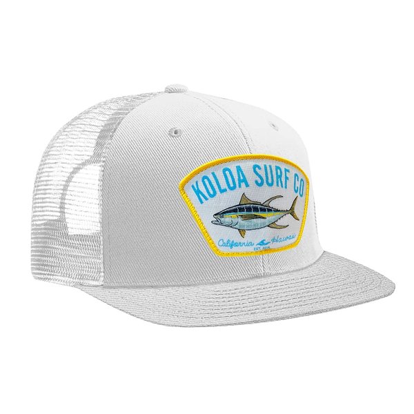 Koloa Surf Company Yellowfin Tuna Patch Logo MESH Snapback Hats-White