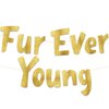 Furever Young Gold Glitter Banner – Dog Birthday Banner – Cat Birthday Decorations – Funny Puppy and Kitten Birthday Party Supplies and Gifts