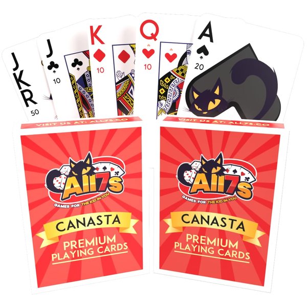 All7s Canasta Cards 2-Pack with Point Values, Jumbo Index Playing Cards for Family Game Night, Card Games for Adults and Kids