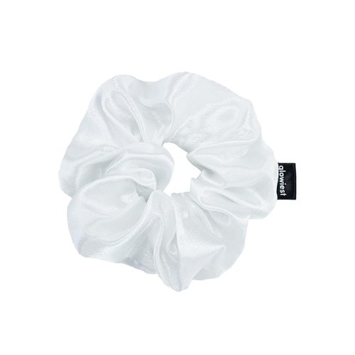 glowiest Effortless Satin Hair Scrunchies (White)- Daily Essentials, For All Hair Types, Korean Hair Scrunchie, Satin Hair Ties, Silk Scrunchies For Girls, Preventing Hair Breakage, Softer than Silk