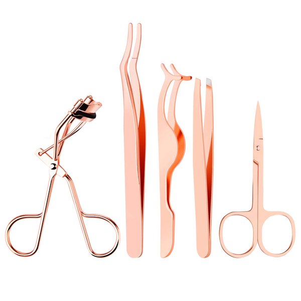 Yiwoo 5 Pieces Eyelash Applicator Tool，False Eyelashes Applicator,Eyelashes Tool,Eyelashes Curlers,Curved Eyelash Curler(Rose Gold）