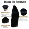 Tape in Hair Extensions Human Hair Double Stitched Jet Black Invisible Tape in Hair Extensions 16 inch Seamless Tape ins 20pcs 50g Tape on Real Human Hair Extensions Thick Ends