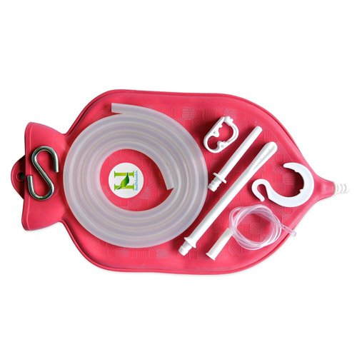 Enema Bag Kit for Colon Cleansing with Silicone Hose (2 Quart, Open Top) - Red