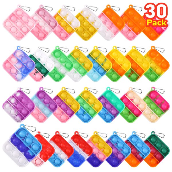 Kids Party Favors Fidget Toys Bulk 30 Pack Mini Pop Fidget Keychain Its Birthday Party Favors for Kids 4-8,8-12 Year Small Kid Classroom Prizes Fidgets It Bubbles Poppers Students Goodie Bag Stuffers