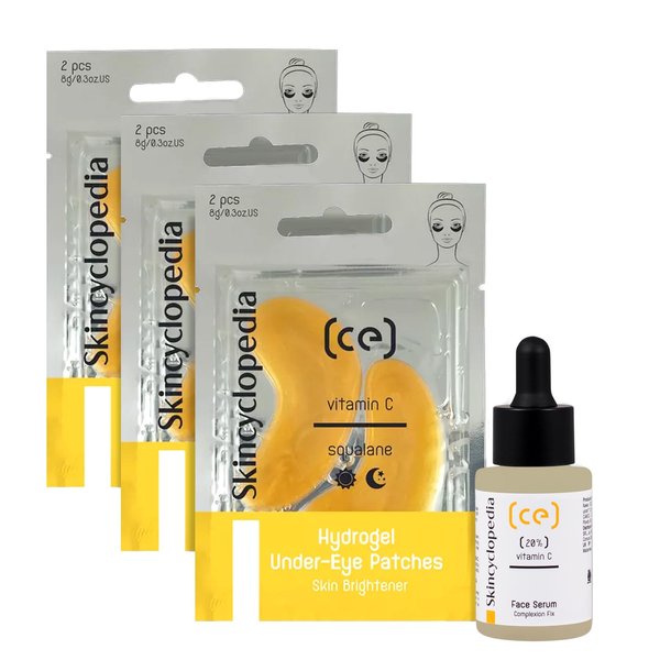 Skincyclopedia Facial Serum Treatment, Pure Vitamin C Face Serum +3 Hydrogel Eye Pads, Brightener, Dark Spot Reducer, Boosts Natural Collagen, Improves Skin Bumpy Texture, Oil Control