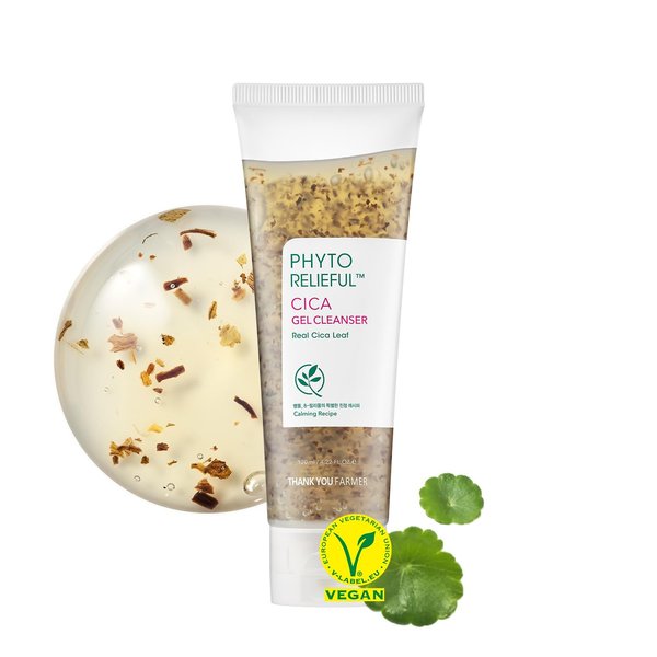 THANKYOU FARMER Phyto Relieful Cica Gel Cleanser - Real Cica Leaf, Vegan, Anti-Acne, pH-Balancing, Centella Asiatica for Soothing, Day & Night Korean Face Cleanser 4.22 Fl oz